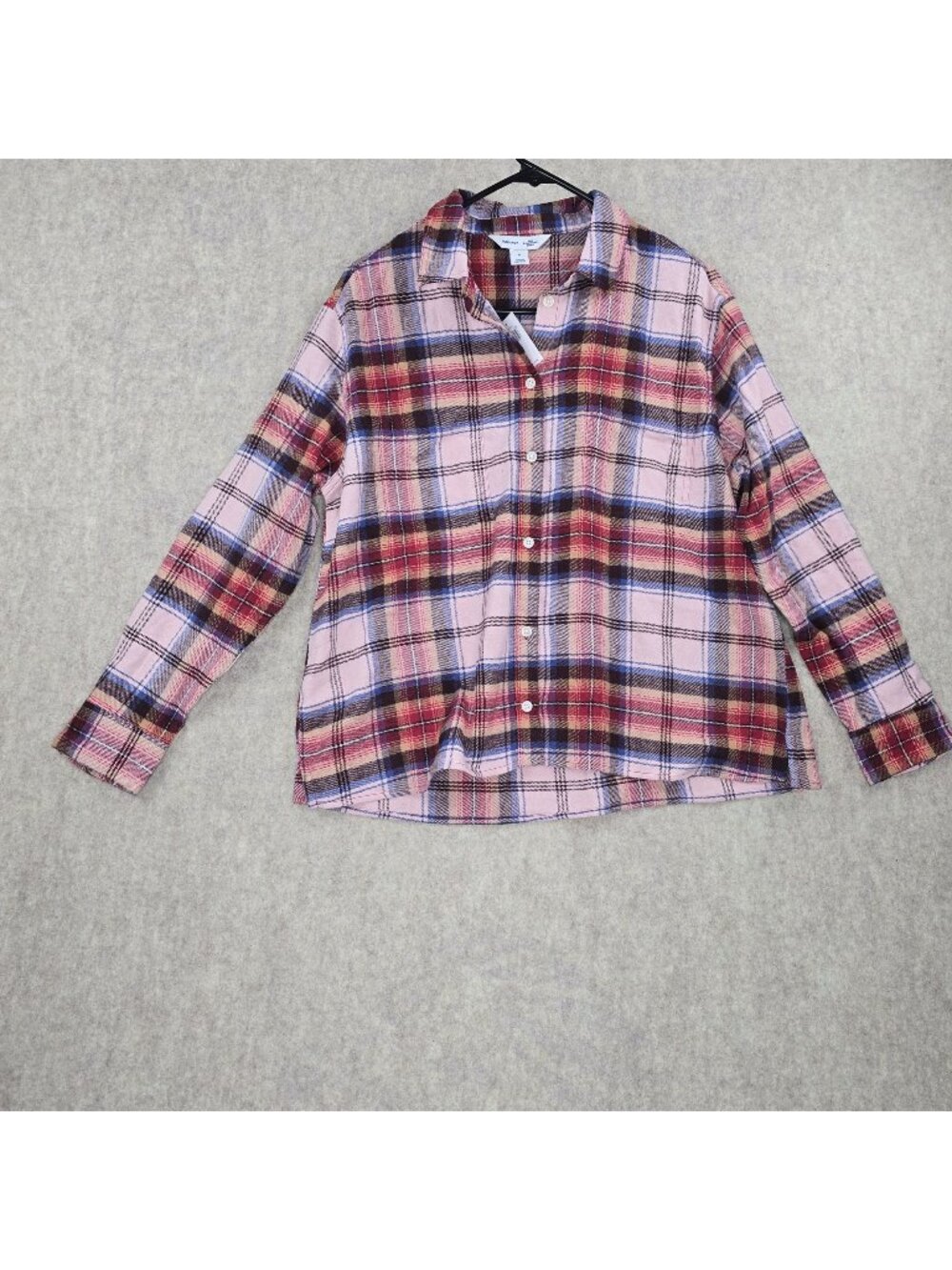 Old Navy Womens Boyfriend Shirt Plaid Button-Up Long Sleeve Pink/Red 100% Cotton
